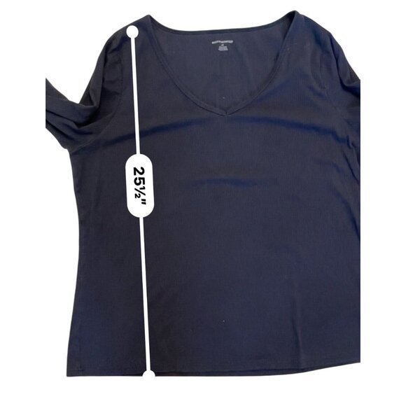 Women's Slim-Fit Long Sleeve Knit Rib V-Neck Shirts Pack of 2 black PURPLE - Picture 8 of 8